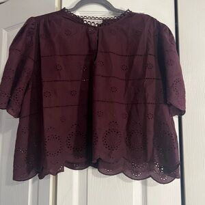 Caroline Constas Burgundy Eyelet Blouse